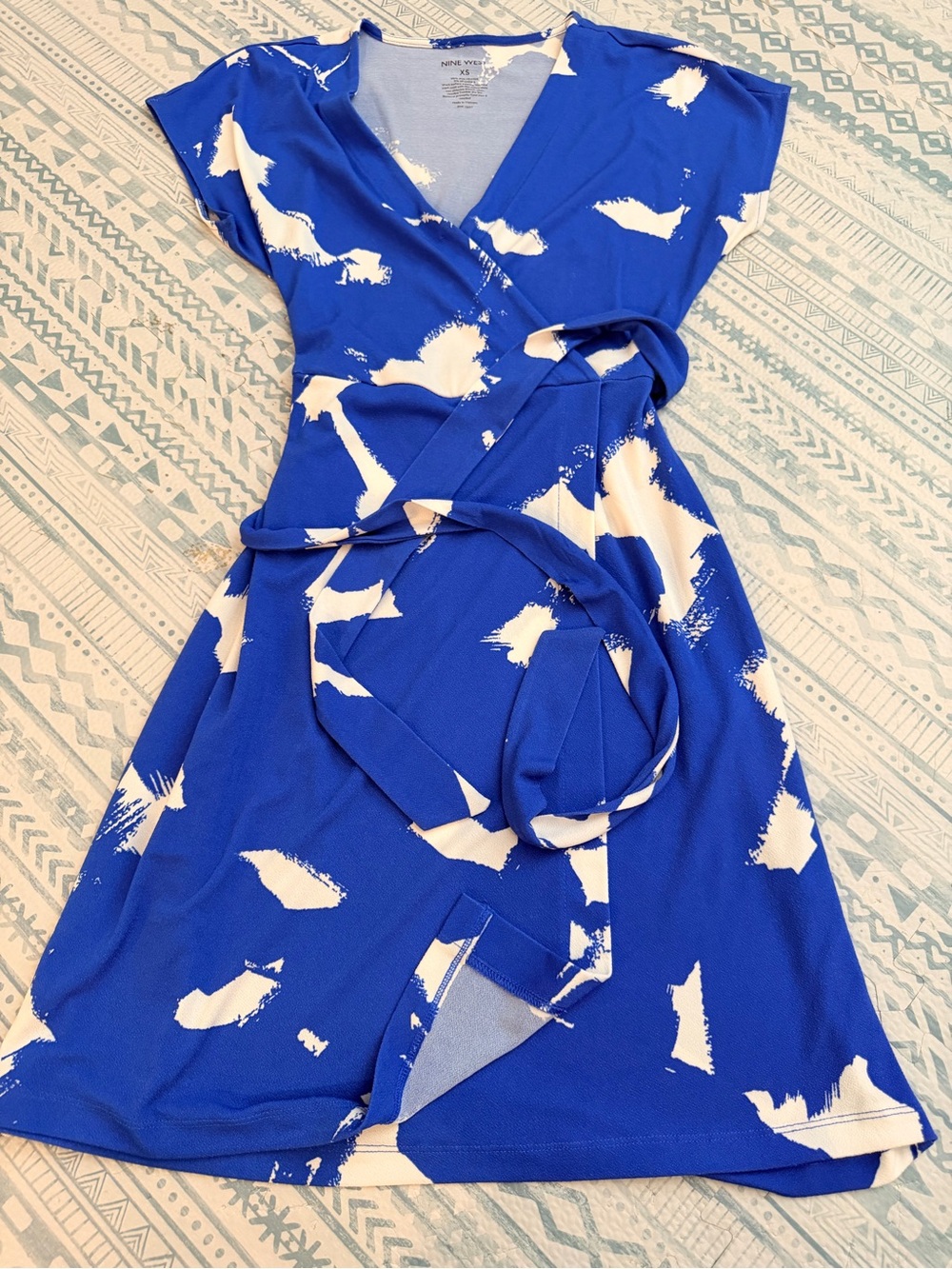 Nine West Royal Blue & White Wrap Midi Dress